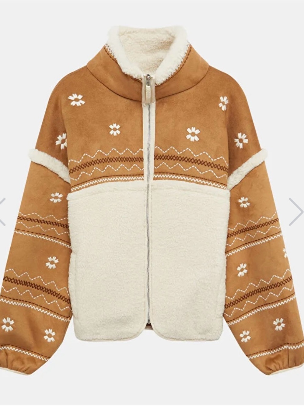 UGG Tan & Cream Embroidered Sherpa-Panel Puffer Jacket